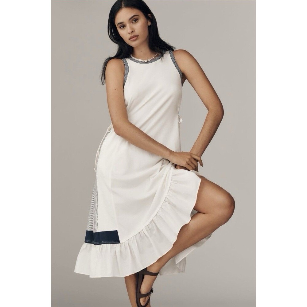 Anthropologie Daily Practice Ball Toss Pleated Midi Tank Dress Size XS White